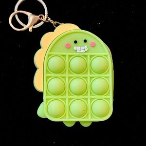 BAG CHARM Cute Silicon Green Dinosaur Pop It Keychain NWOT